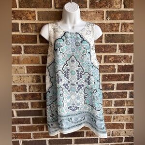 Max Studio White and Blue Patterned Tank Top